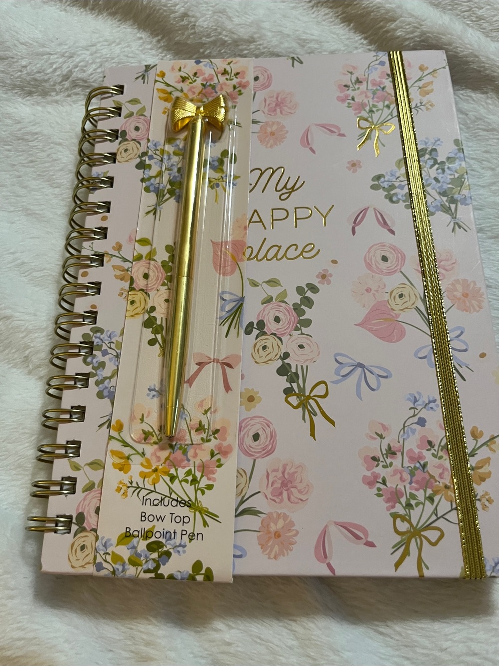 Floral Spiral Lined Journal with Gold Bow-Top Pen